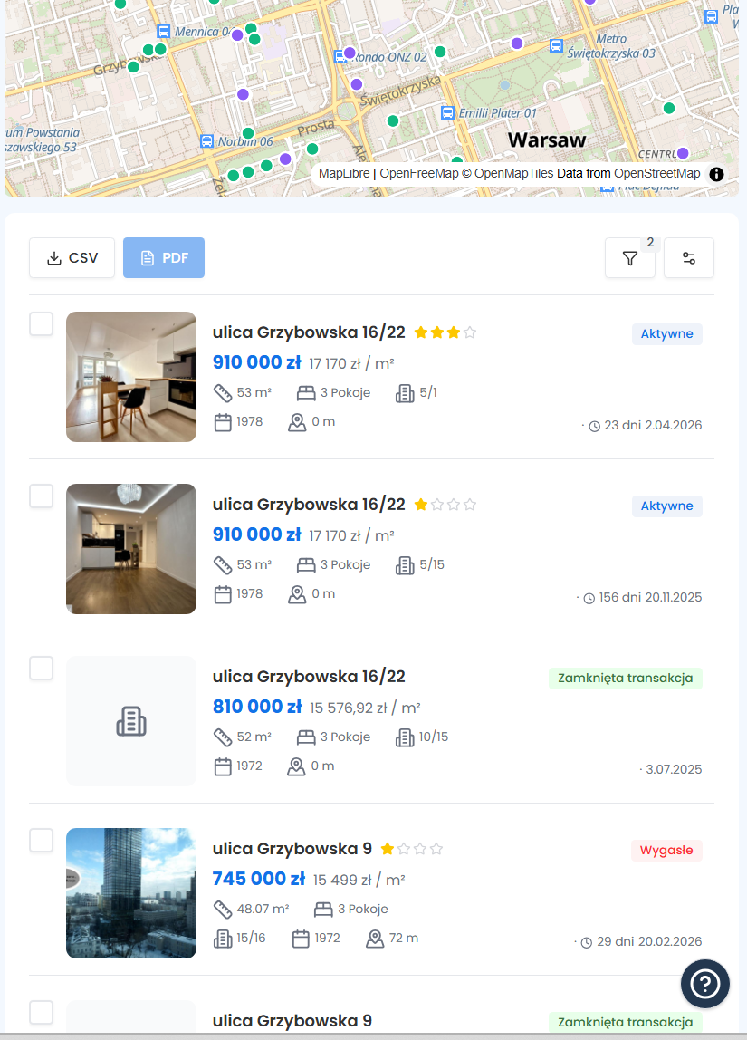 Lead 360 — porównywalne nieruchomości